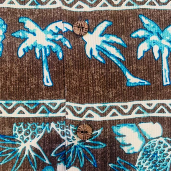 Caribbean Hawaiian Shirt Sz L Silk Blend Ribbed Palm Tree Brown Vacation Cruise - Picture 4 of 6